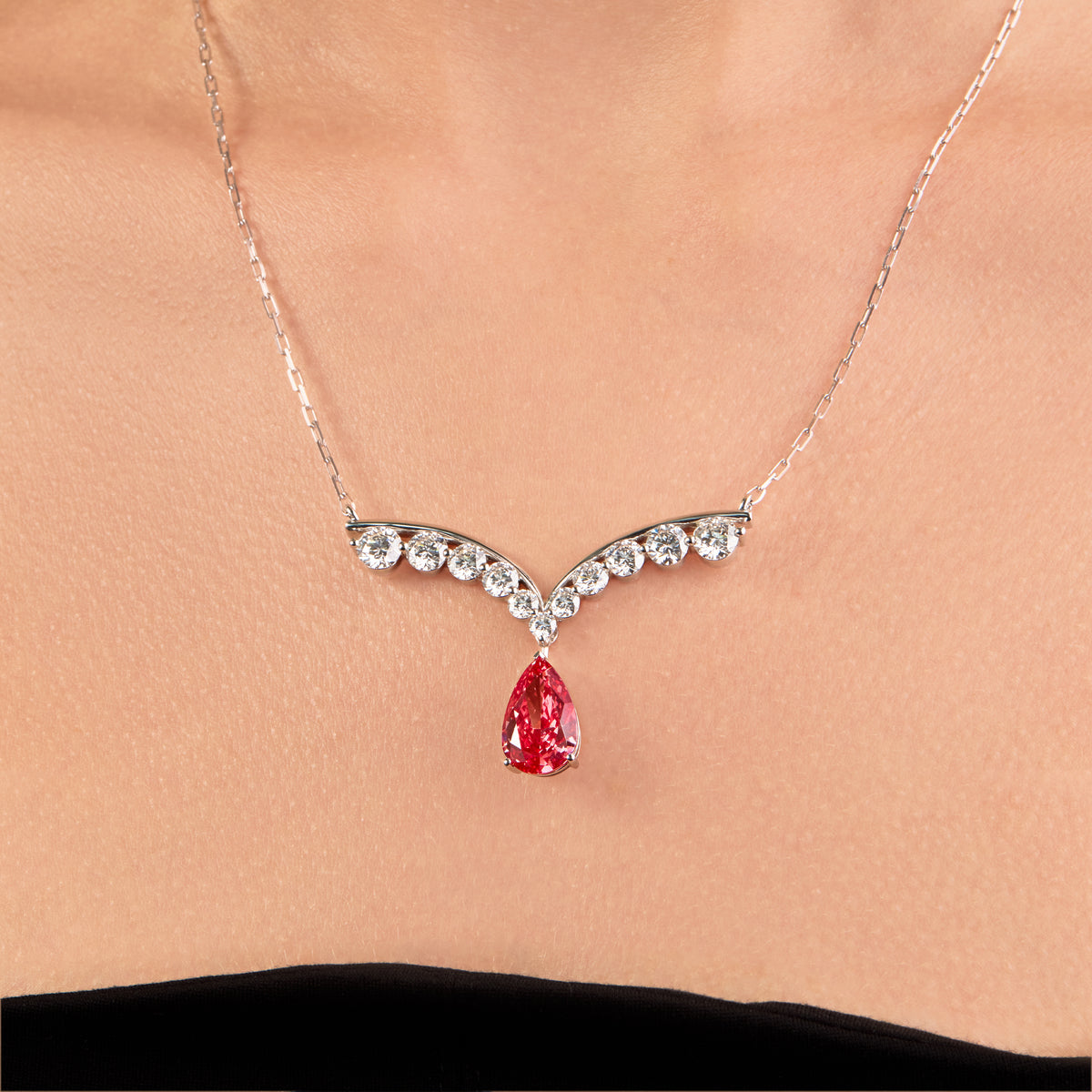 CRITI RORA Scarlet Aurora Teardrop Pendant Necklace