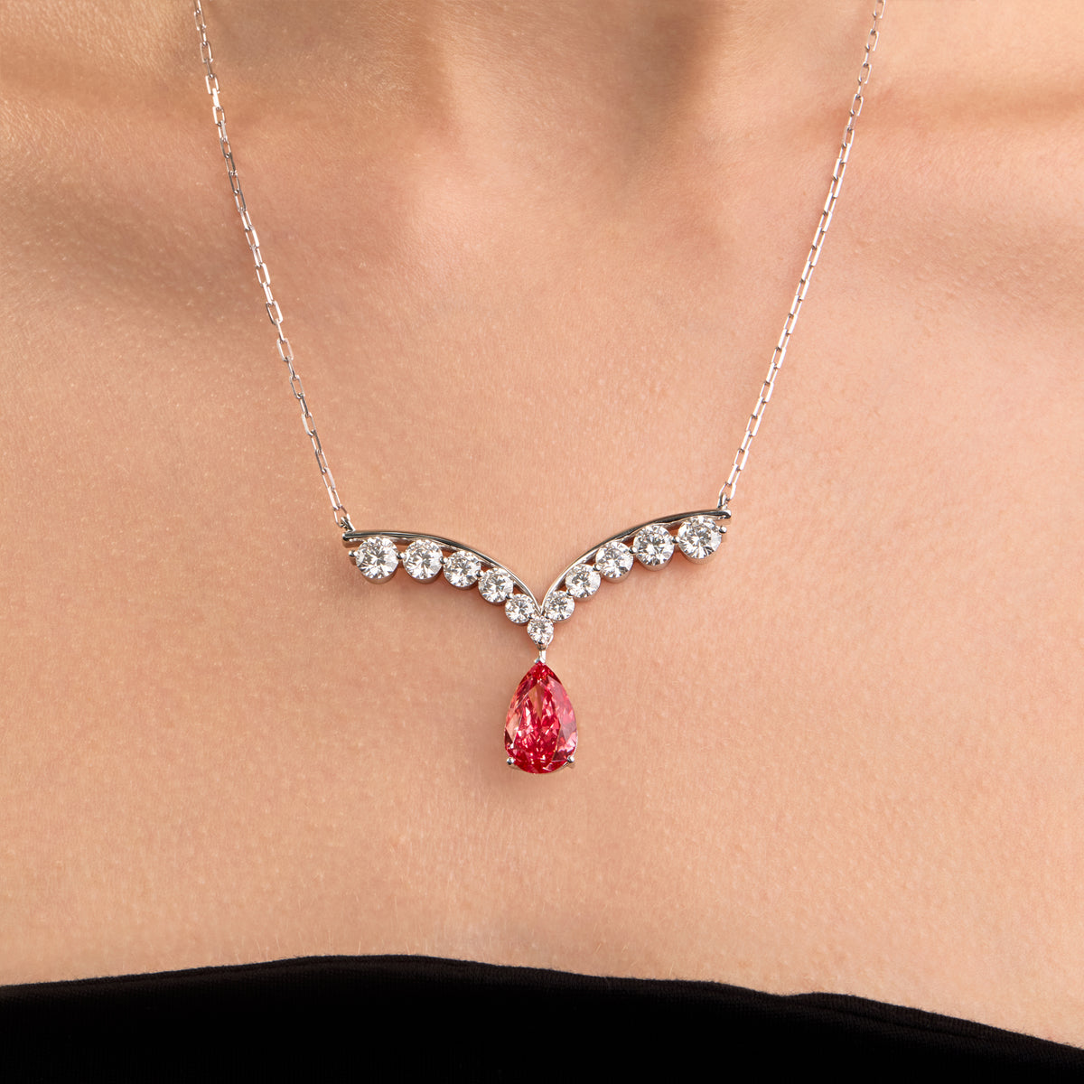 CRITI RORA Scarlet Aurora Teardrop Pendant Necklace