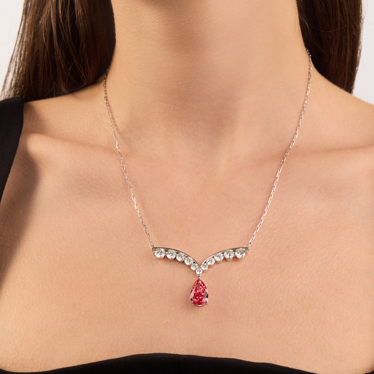 CRITI RORA Scarlet Aurora Teardrop Pendant Necklace