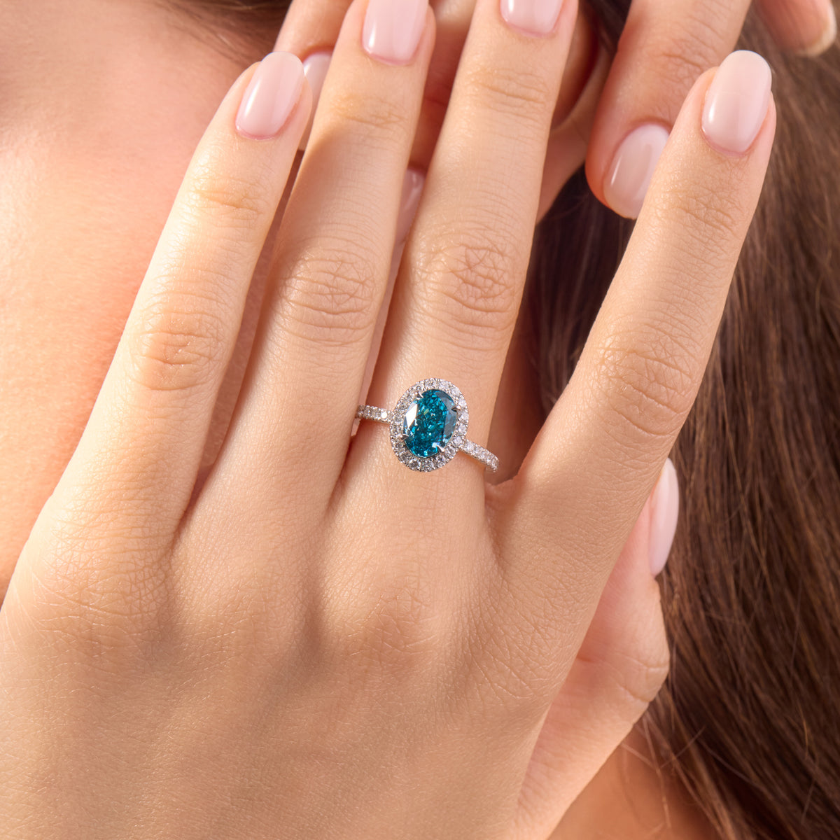 Luna Halo Lab-Grown Blue Diamond Engagement Ring