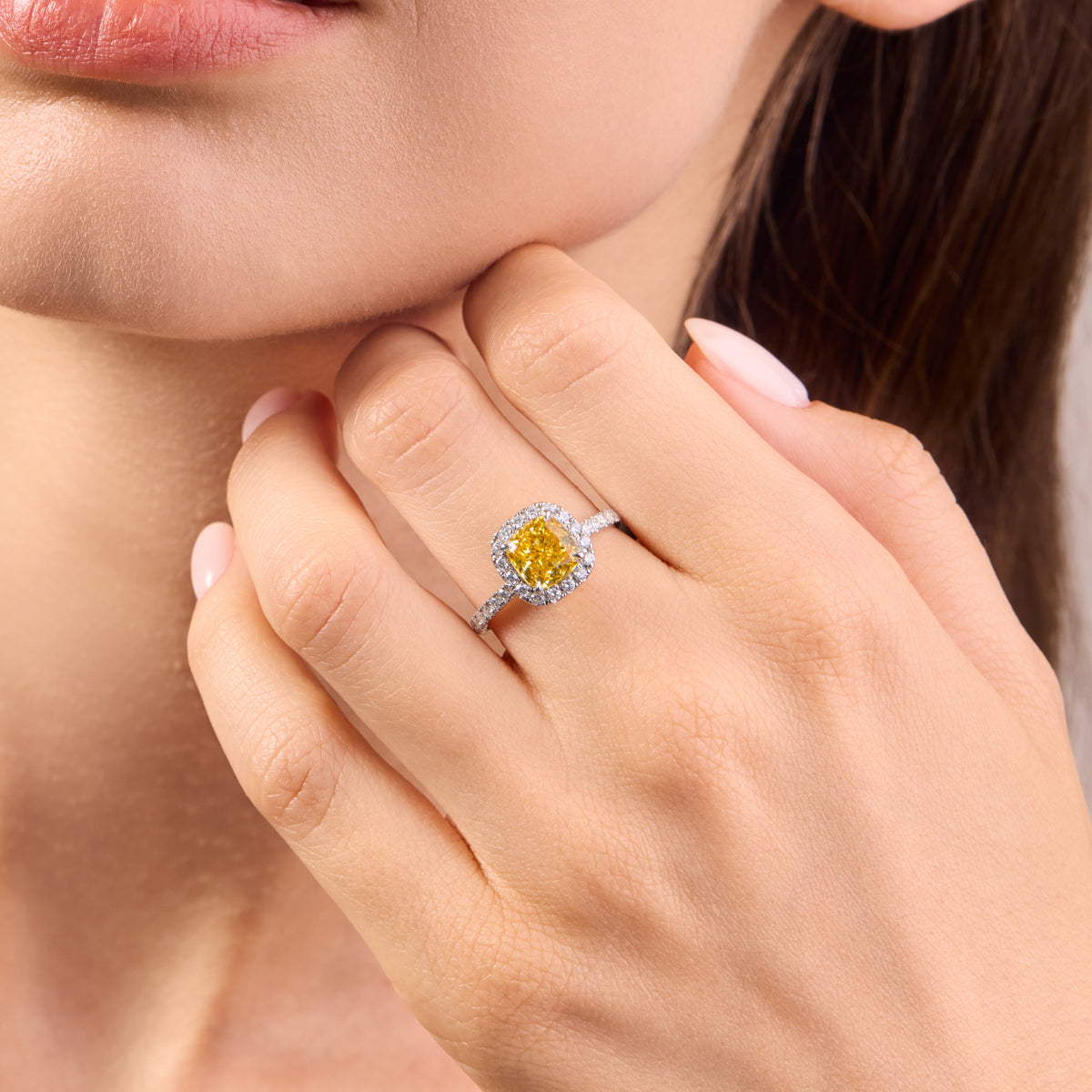 Luna Halo Lab-Grown Yellow Diamond Engagement Ring
