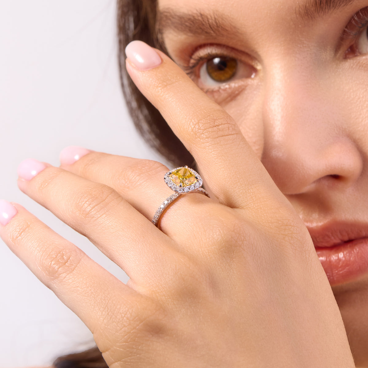 Luna Halo Lab-Grown Yellow Diamond Engagement Ring